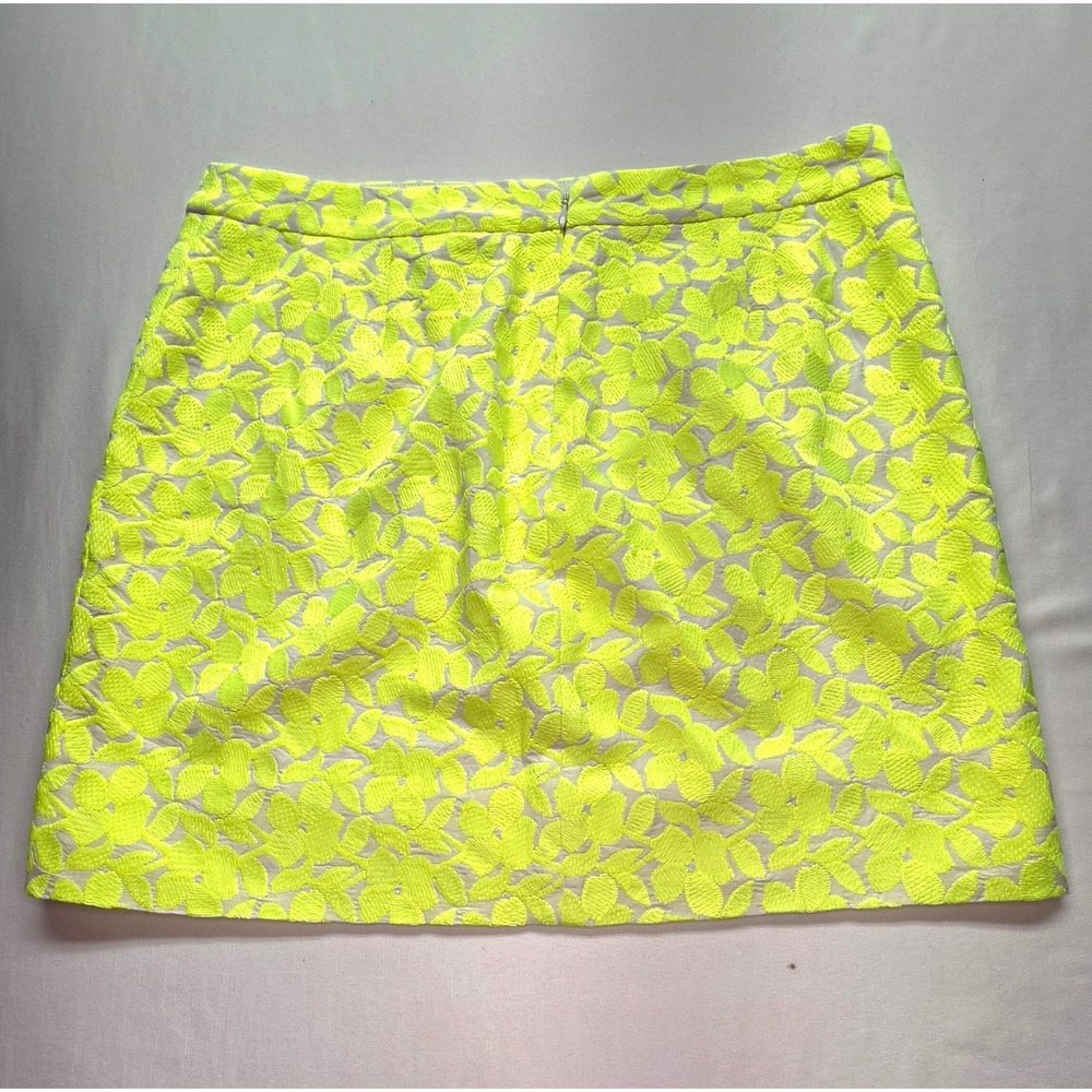 J.Crew Neon Yellow Floral Jacquard Mini Skirt Size 6 A-Line Textured Summer